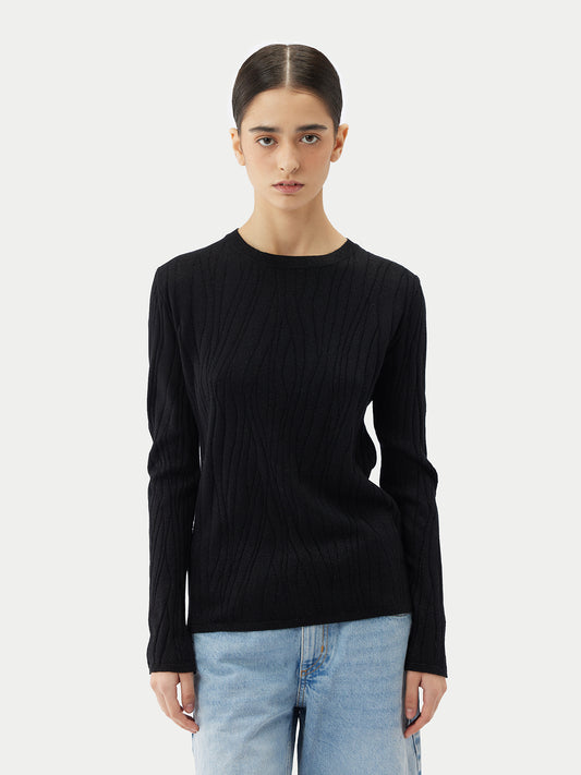 Women's Cashmere Silk Sweater with Silver Threading Black - Gobi Cashmere