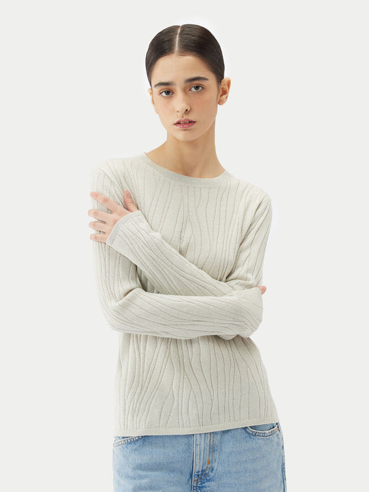 Women's Cashmere Silk Sweater with Silver Threading Whisper White - Gobi Cashmere