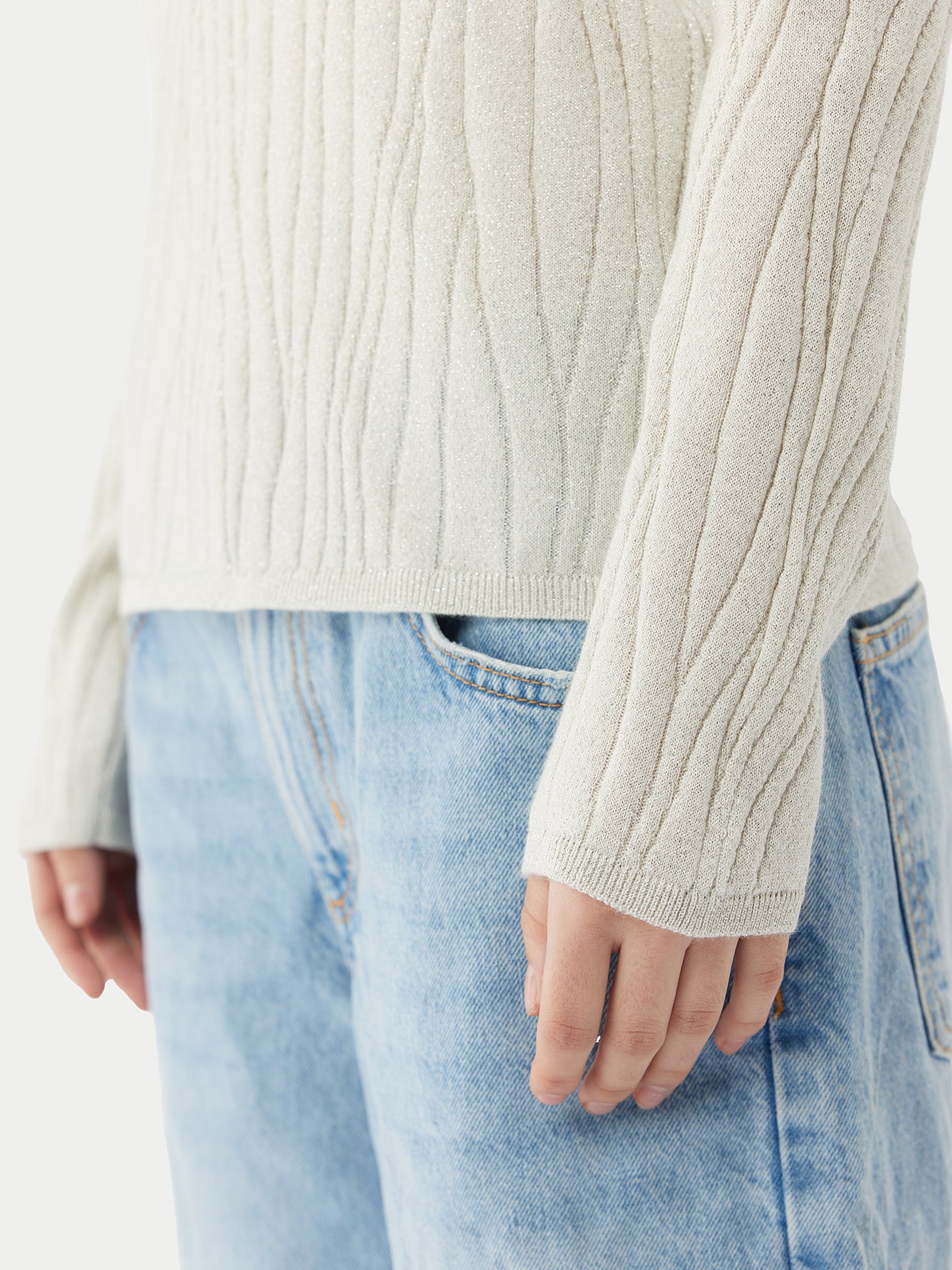 Women's Cashmere Silk Sweater with Silver Threading Whisper White - Gobi Cashmere