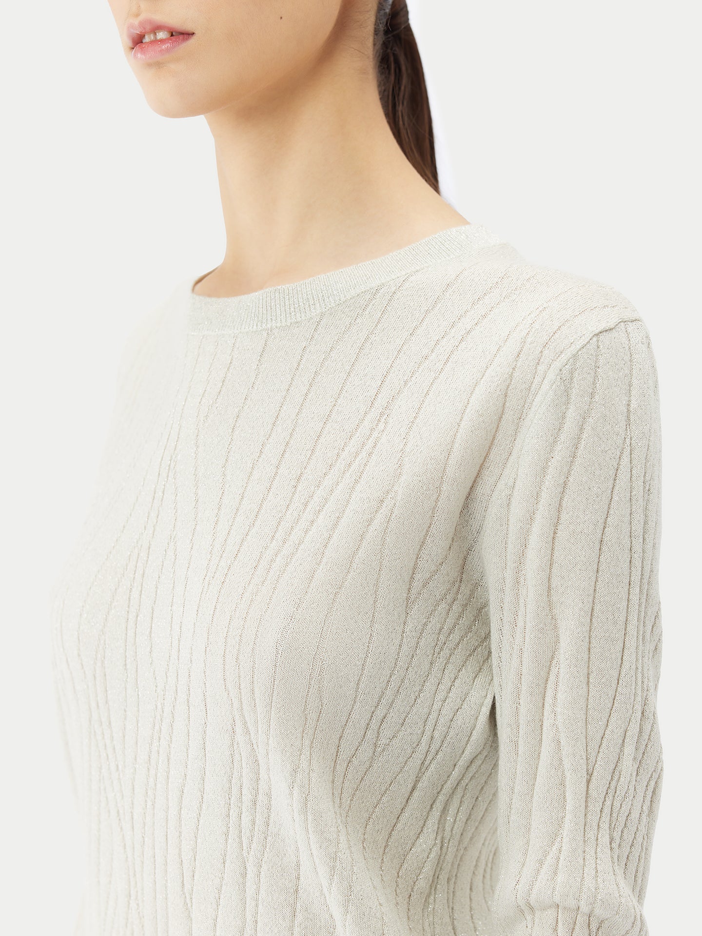 Women's Cashmere Silk Sweater with Silver Threading Whisper White - Gobi Cashmere