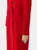 close up of a red cashmere long coat with double-breasted design #color_red