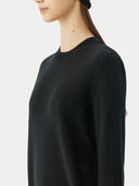 close up side view of a black crew neck sweater #color_black