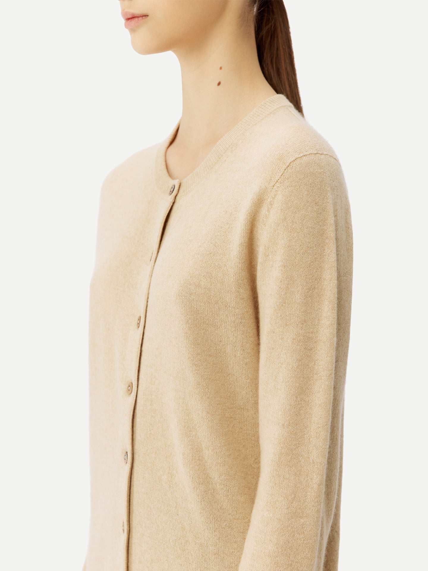 Organic Color Cashmere Crew Neck Cardigan