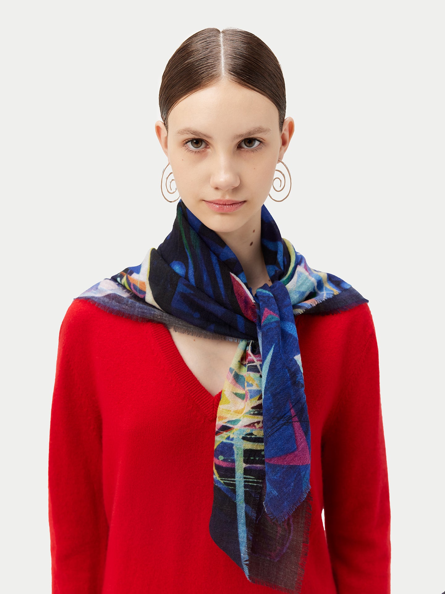 Women's Cashmere Printed Shawl Midnight - Gobi Cashmere 