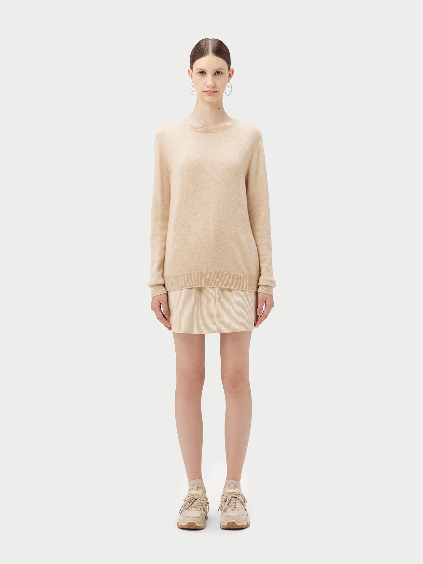 Women's Cashmere Basic Crew Neck Beige - Gobi Cashmere