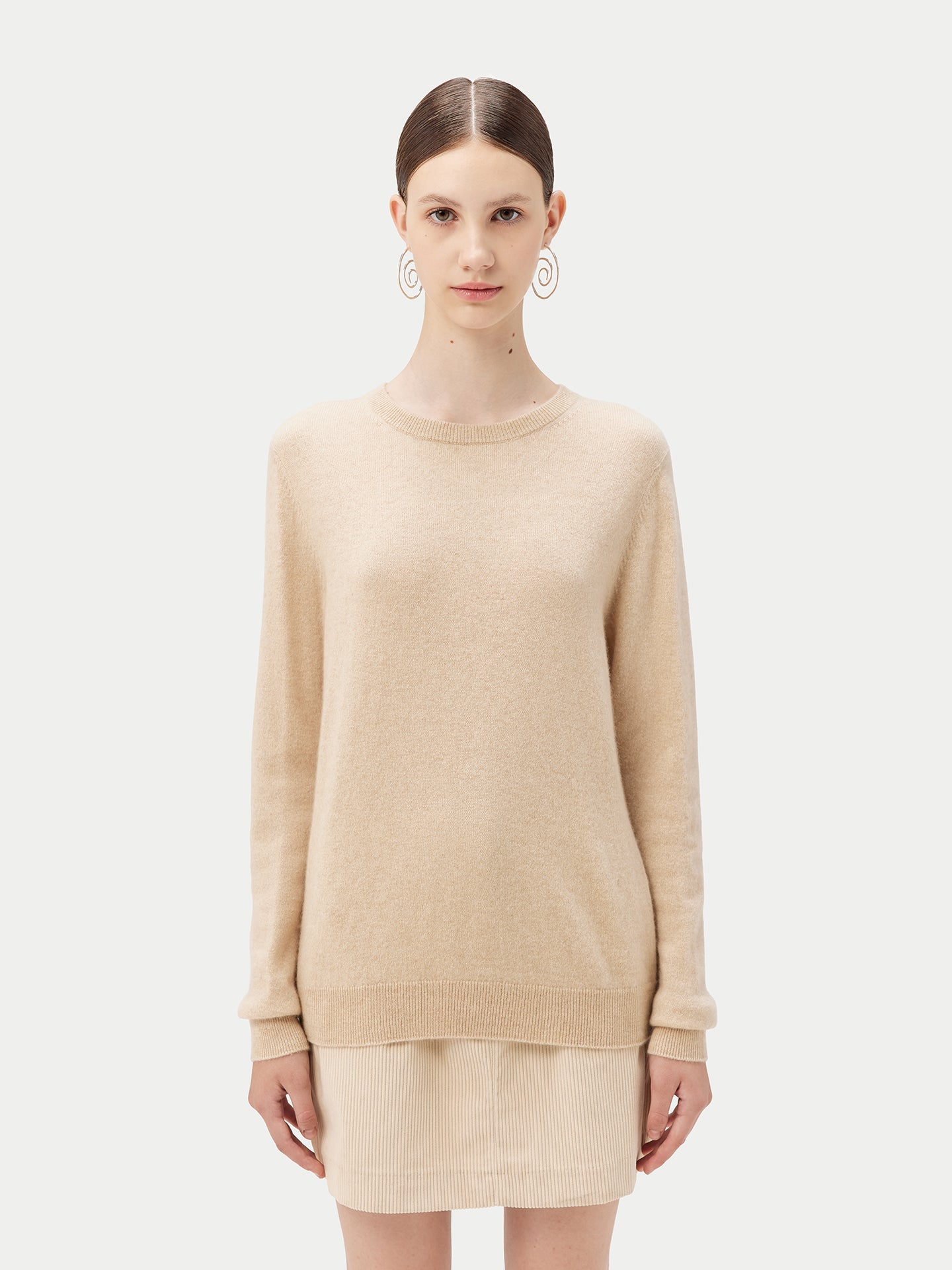 Women's Cashmere Basic Crew Neck Beige - Gobi Cashmere