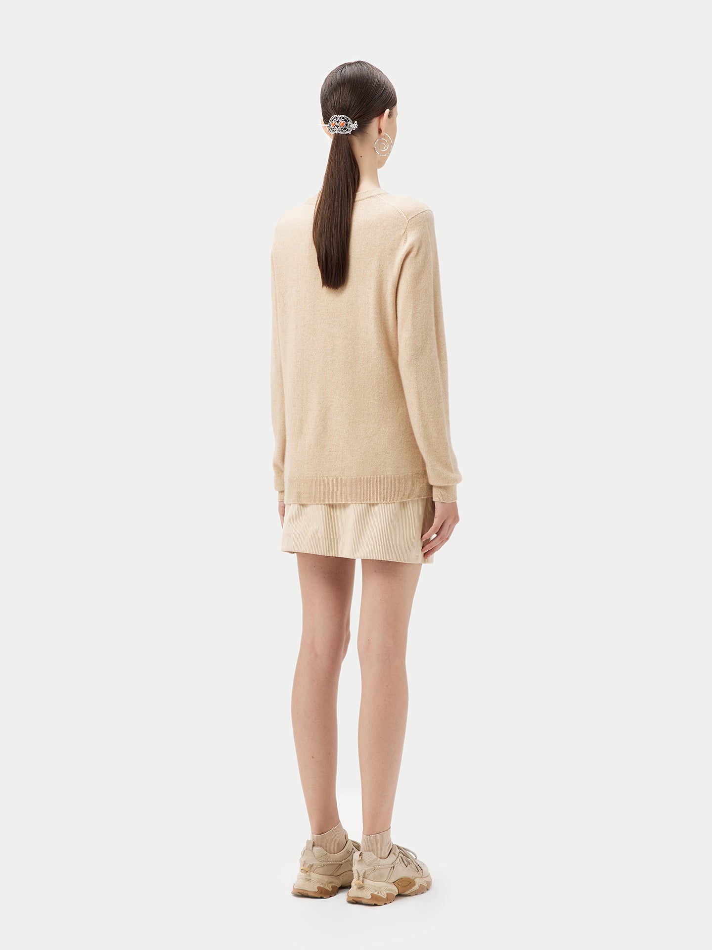 Women's Cashmere Basic Crew Neck Beige - Gobi Cashmere