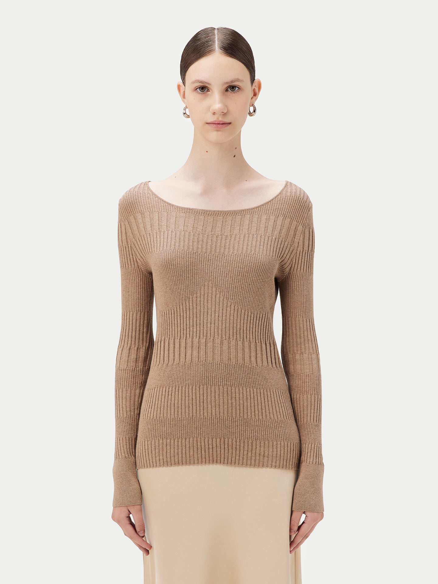 Women's Ribbed Cotton Silk Cashmere Blend Sweater Taupe - Gobi Cashmere