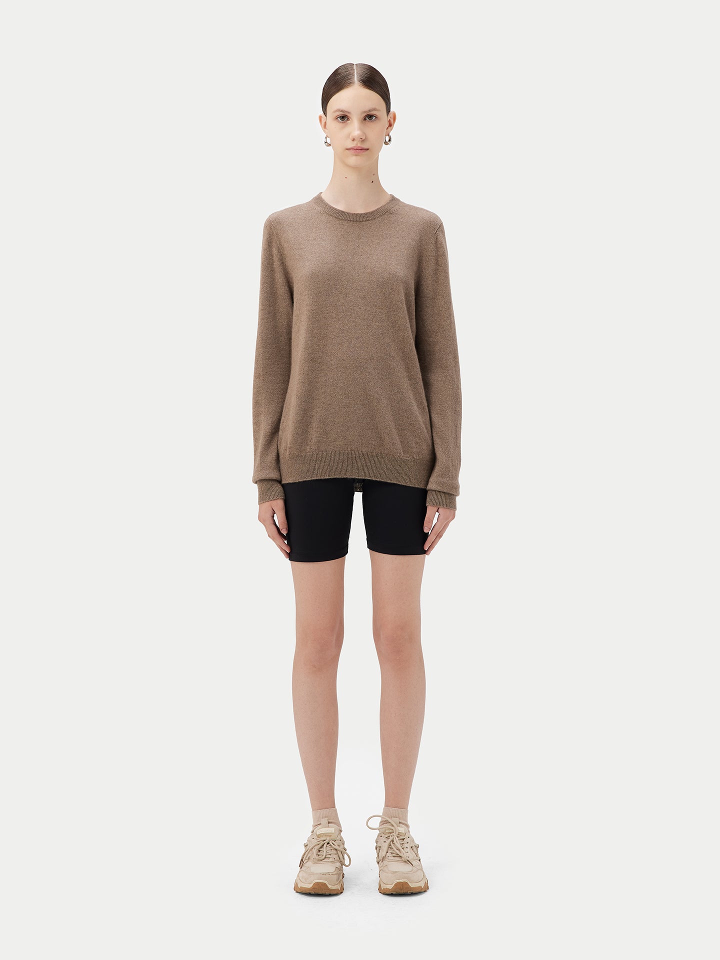 Women's Cashmere Basic Crew Neck Sweater Taupe - Gobi Cashmere