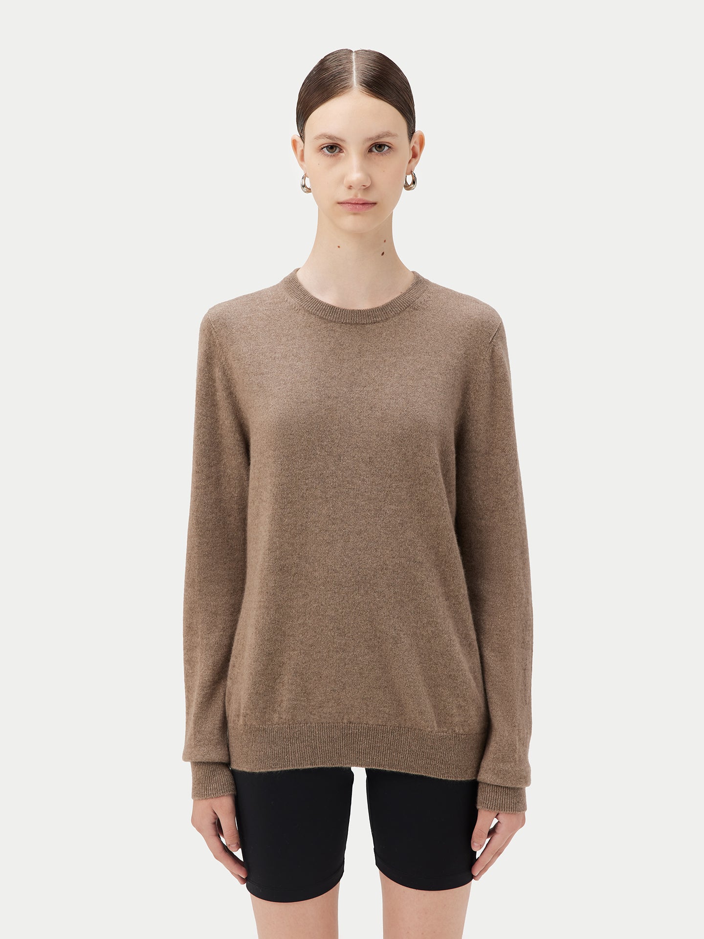 Women's Cashmere Basic Crew Neck Sweater Taupe - Gobi Cashmere