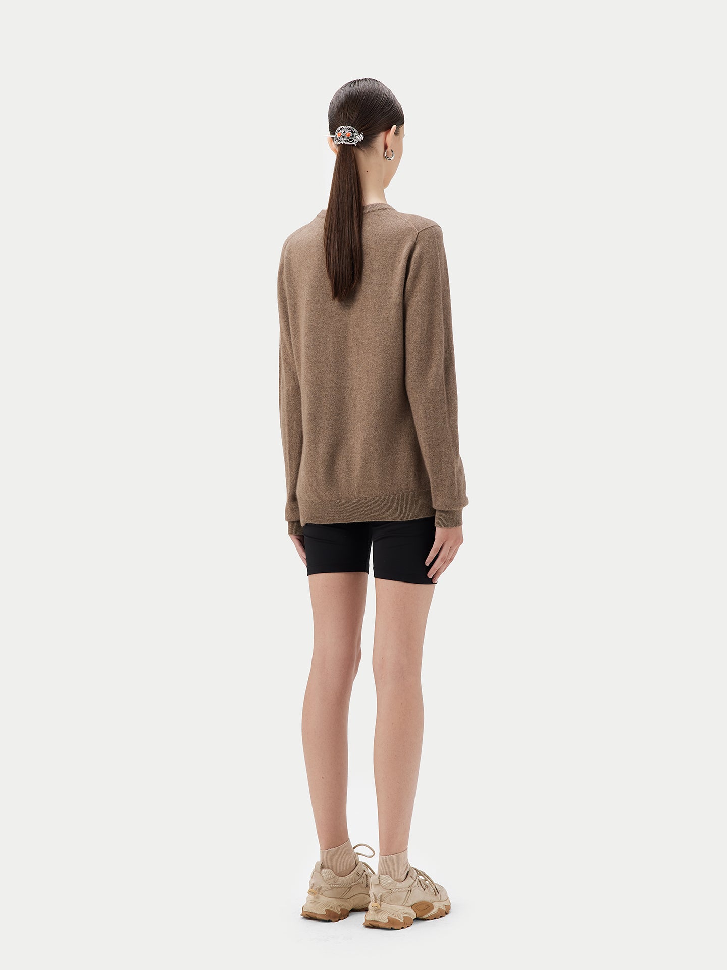 Women's Cashmere Basic Crew Neck Sweater Taupe - Gobi Cashmere