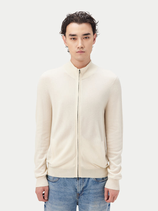 Men's Cashmere Full-Zip Cardigan Off White - Gobi Cashmere