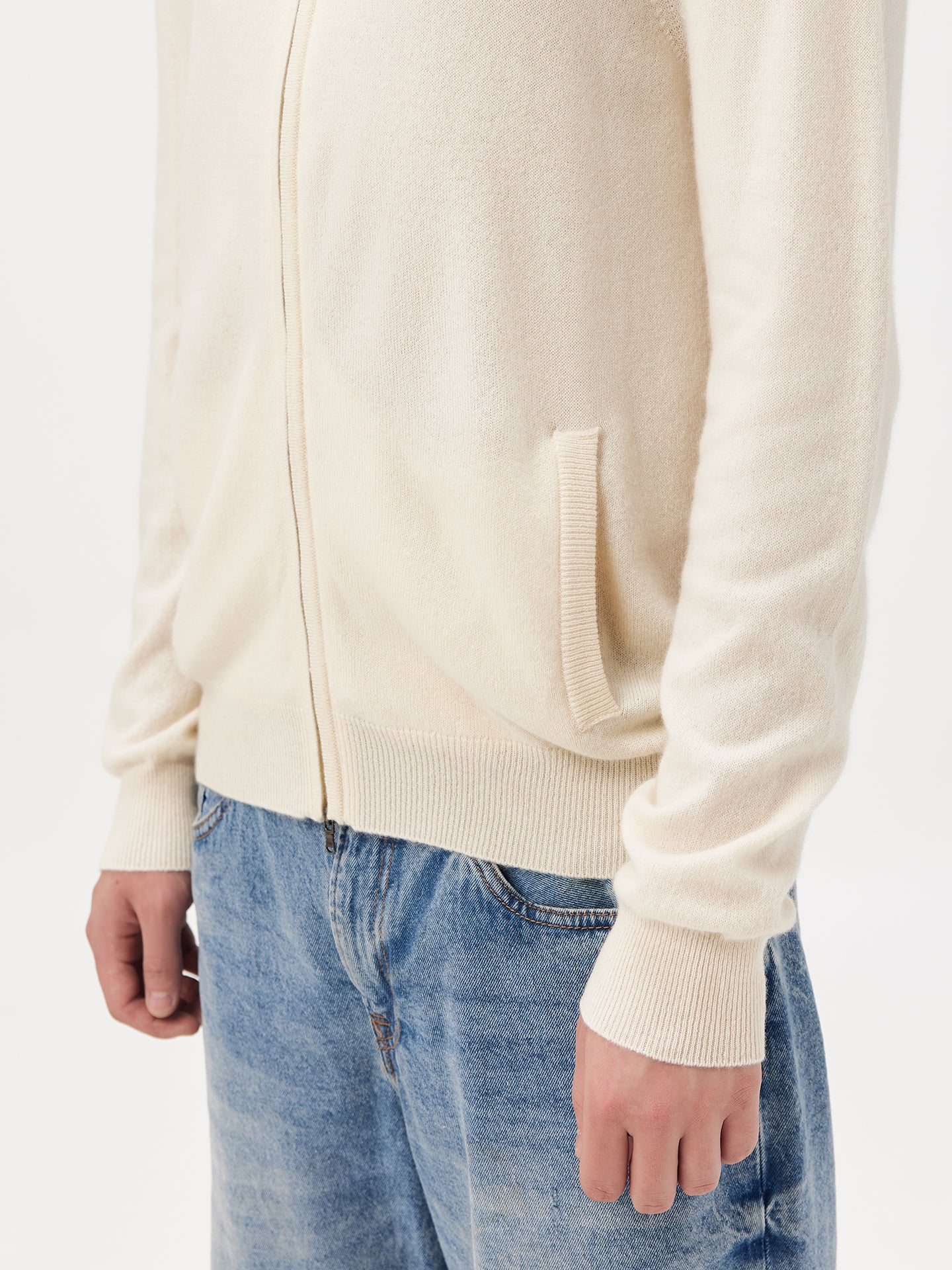 Men's Cashmere Full-Zip Cardigan Off White - Gobi Cashmere