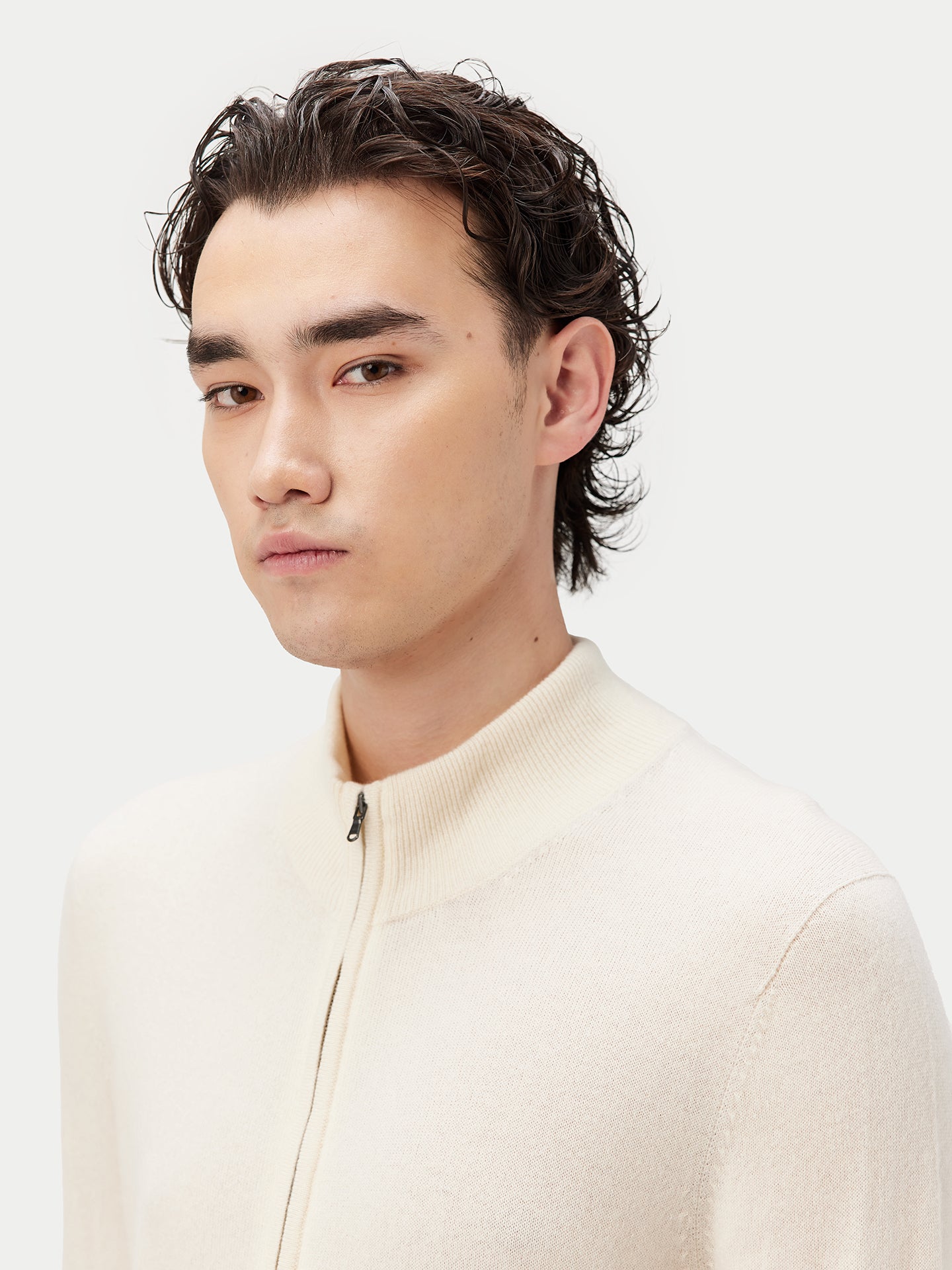 Men's Cashmere Full-Zip Cardigan Off White - Gobi Cashmere