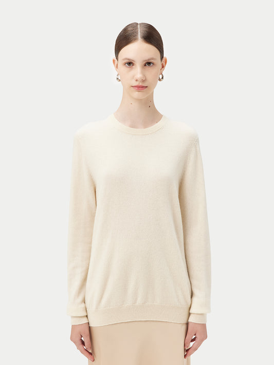 Women's Cashmere Basic Crew Neck Sweater Off White - Gobi Cashmere