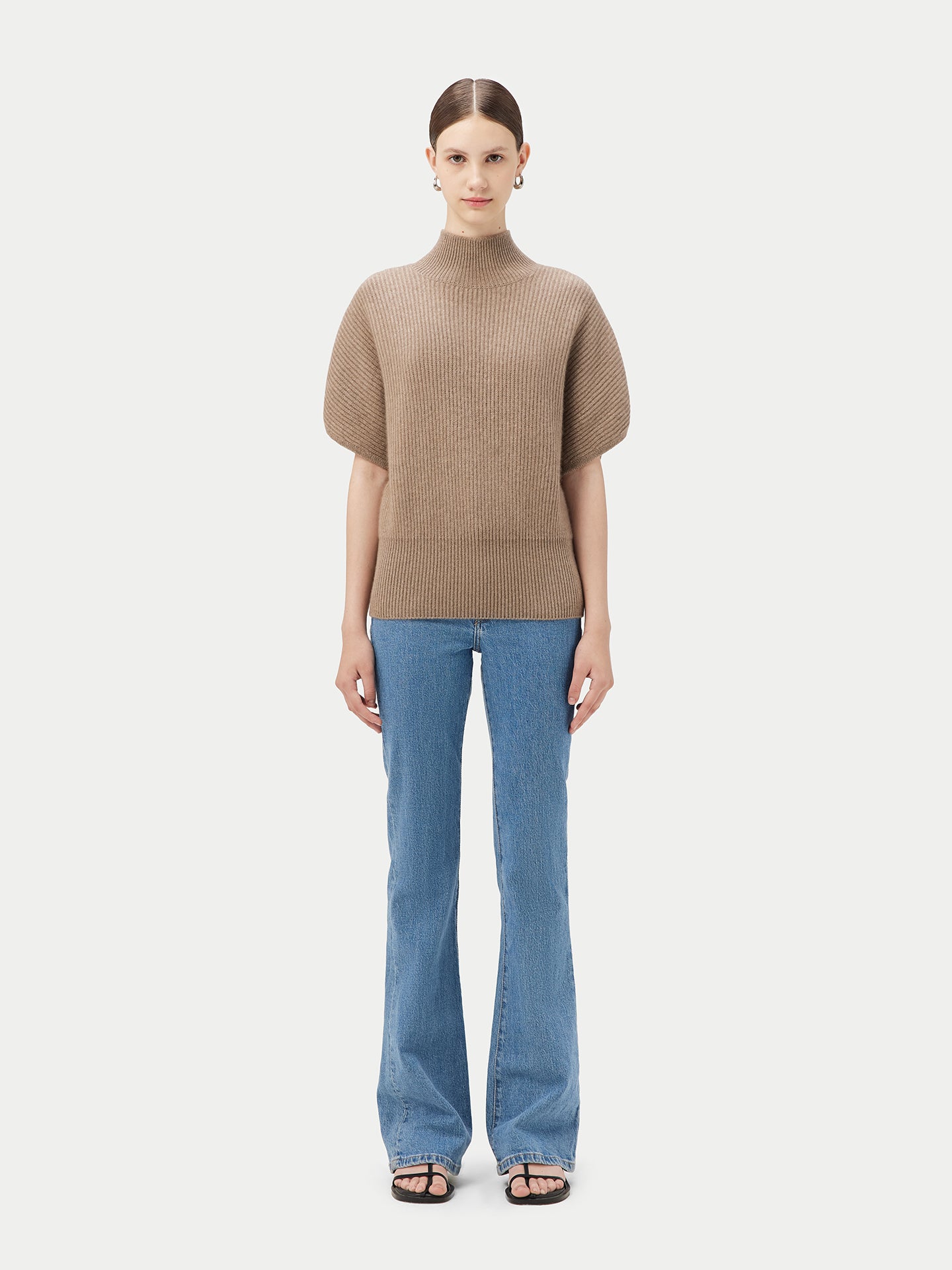 Women's Cashmere Short-Sleeve Turtleneck Taupe - Gobi Cashmere