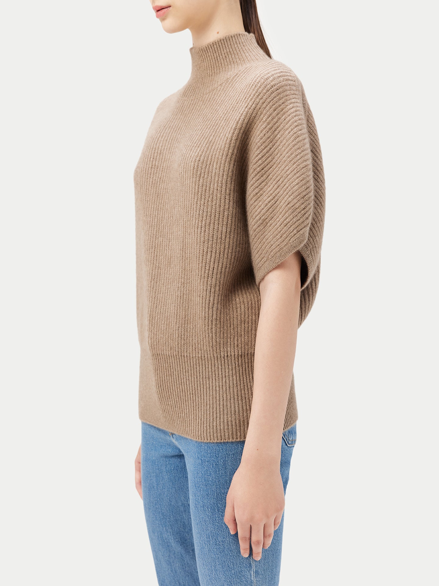 Women's Cashmere Short-Sleeve Turtleneck Taupe - Gobi Cashmere