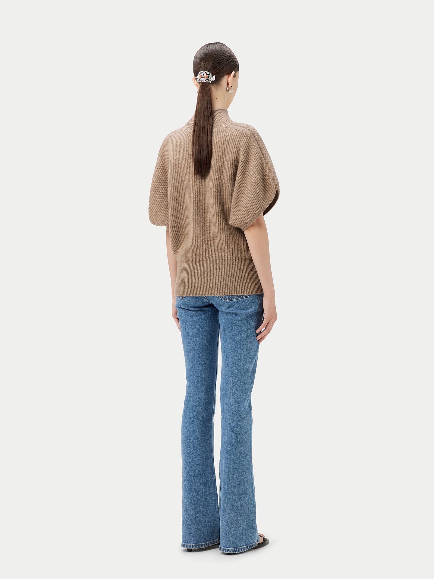 Women's Cashmere Short-Sleeve Turtleneck Taupe - Gobi Cashmere