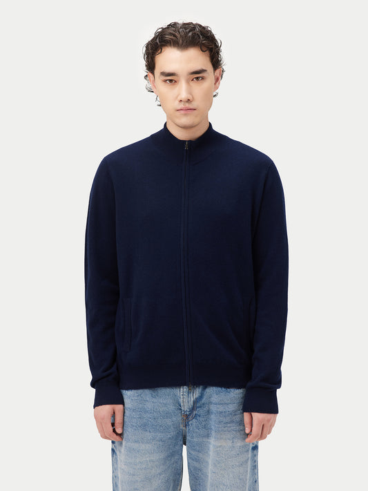 Men's Cashmere Full-Zip Cardigan Navy - Gobi Cashmere