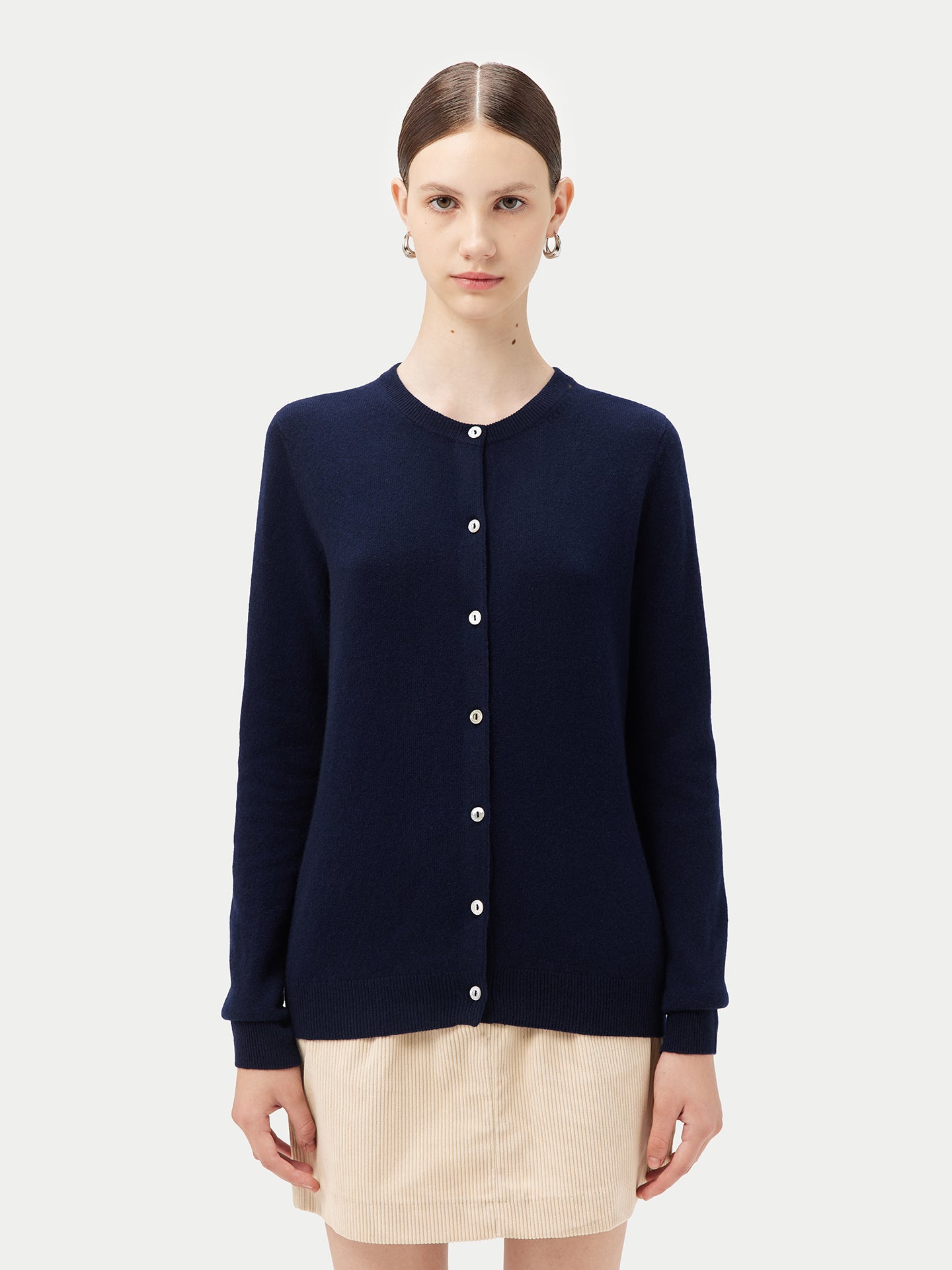 Women's Cashmere Crew Neck Button Cardigan Navy - Gobi Cashmere