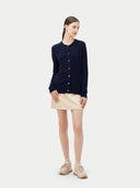 Essential Cashmere Crewneck Cardigan Navy - Gobi Cashmere #color_navy