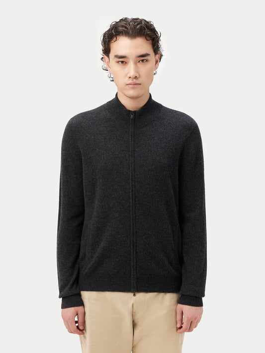 Men's Cashmere Full Zip Cardigan Charcaol - Gobi Cashmere