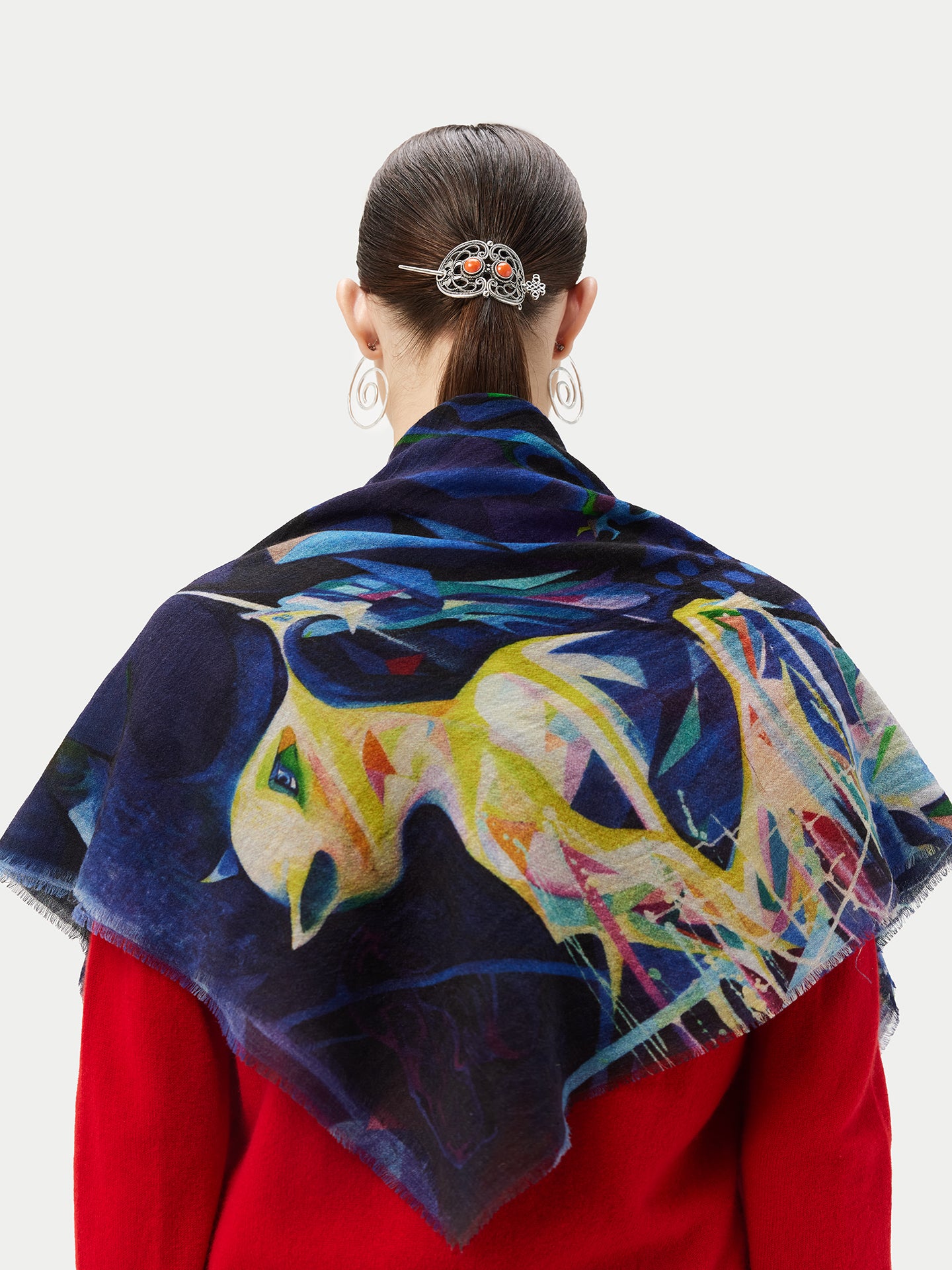 Women's Cashmere Printed Shawl Midnight - Gobi Cashmere 