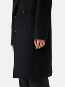 close up of a black double breasted coat #color_black