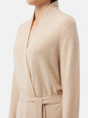 close up of a beige bathrobe with belt #color_beige
