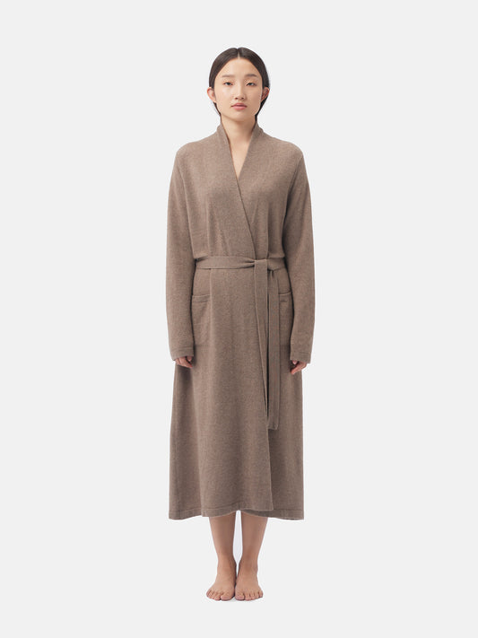Women's Organic Colour Long Cashmere Robe Taupe - Gobi Cashmere