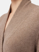 close up of a brown v neck cashmere bathrobe #color_taupe