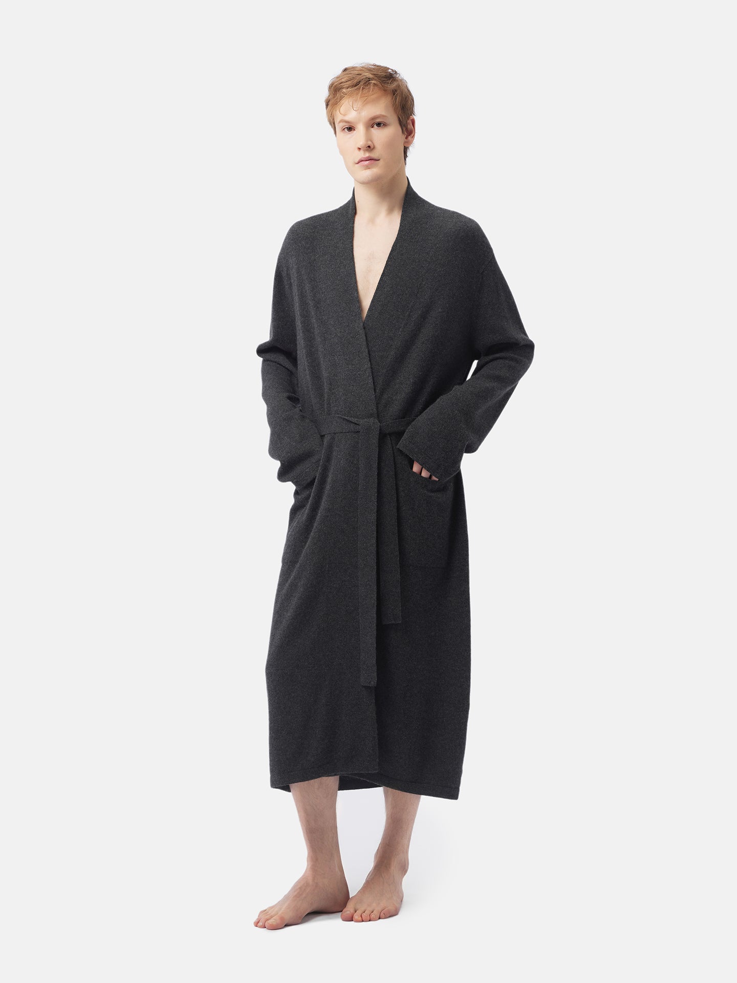 Men's Cashmere Robe Charcoal - Gobi Cashmere