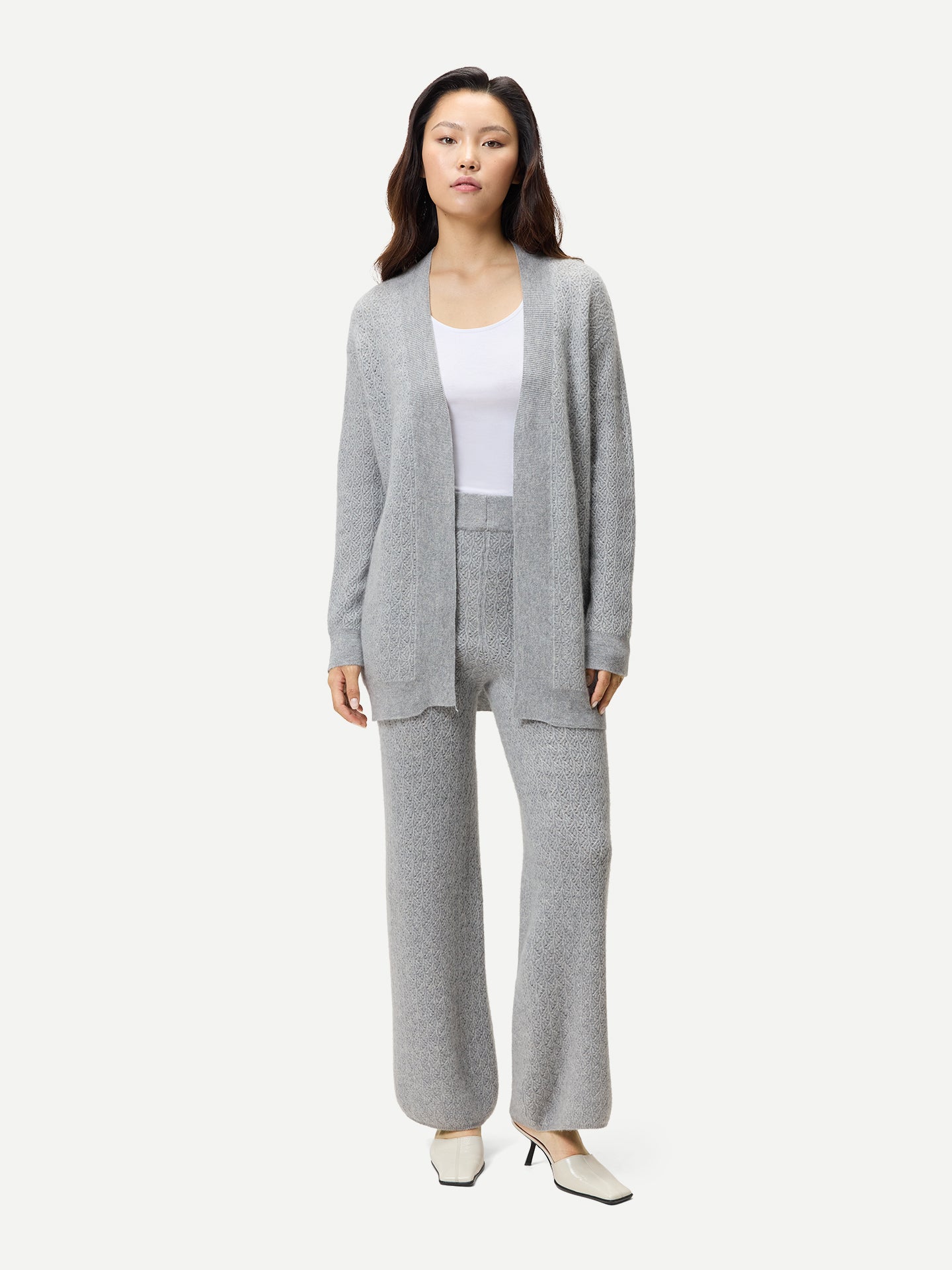 Wide-Leg Ajour Knit Cashmere Pants