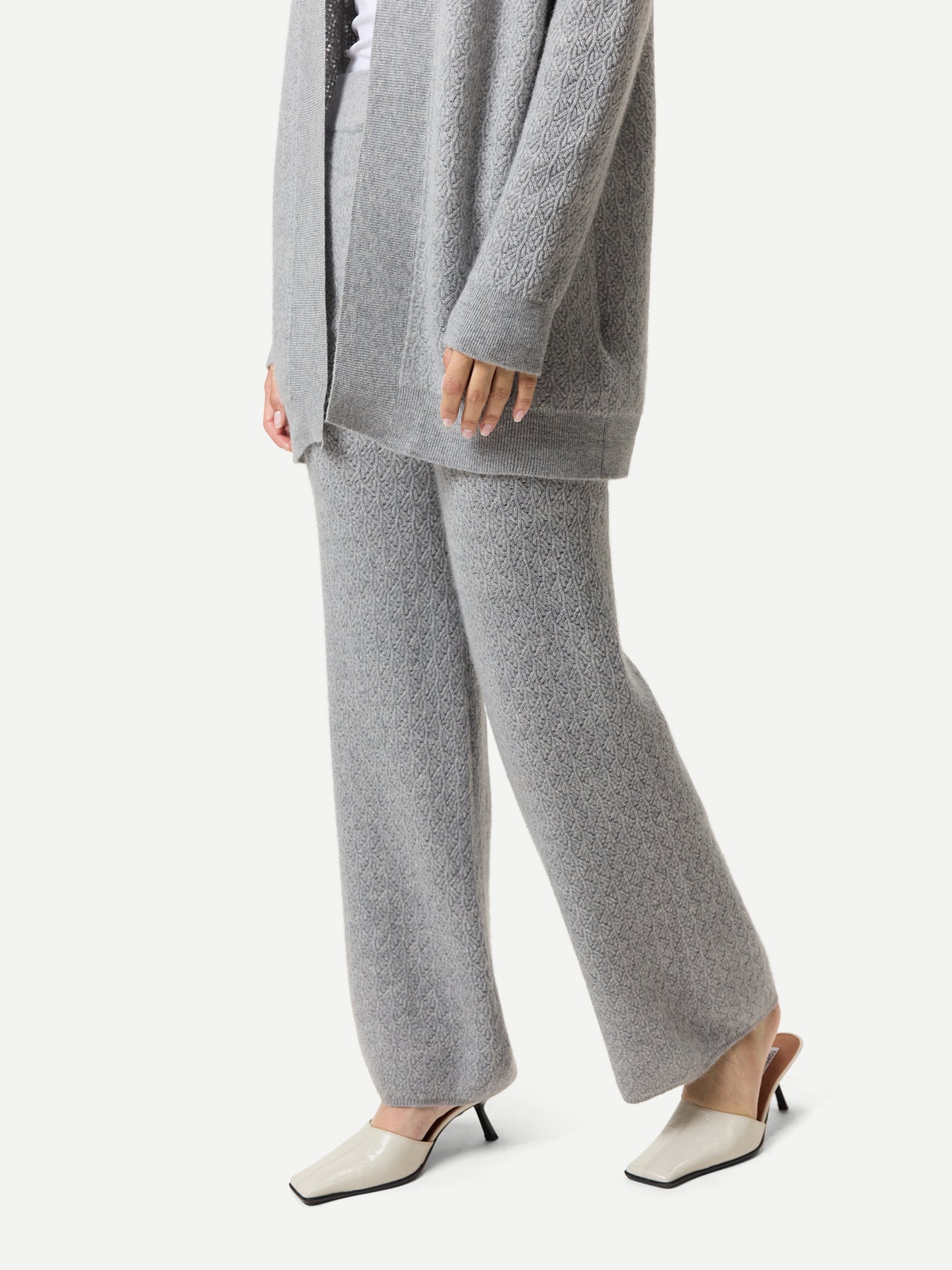 Wide-Leg Ajour Knit Cashmere Pants