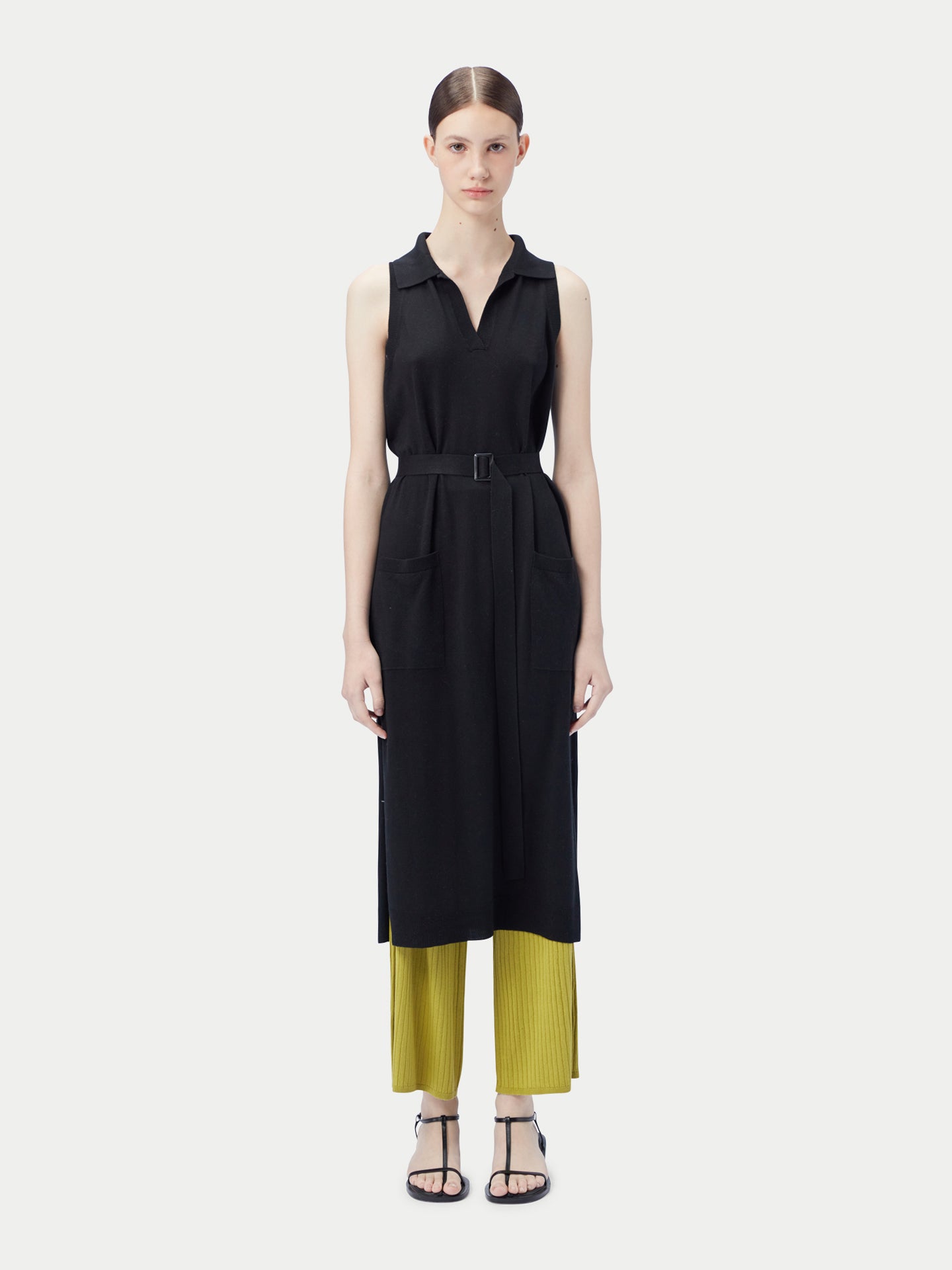 Women's Sleeveless Silk Cashmere Polo Dress Black - Gobi Cashmere
