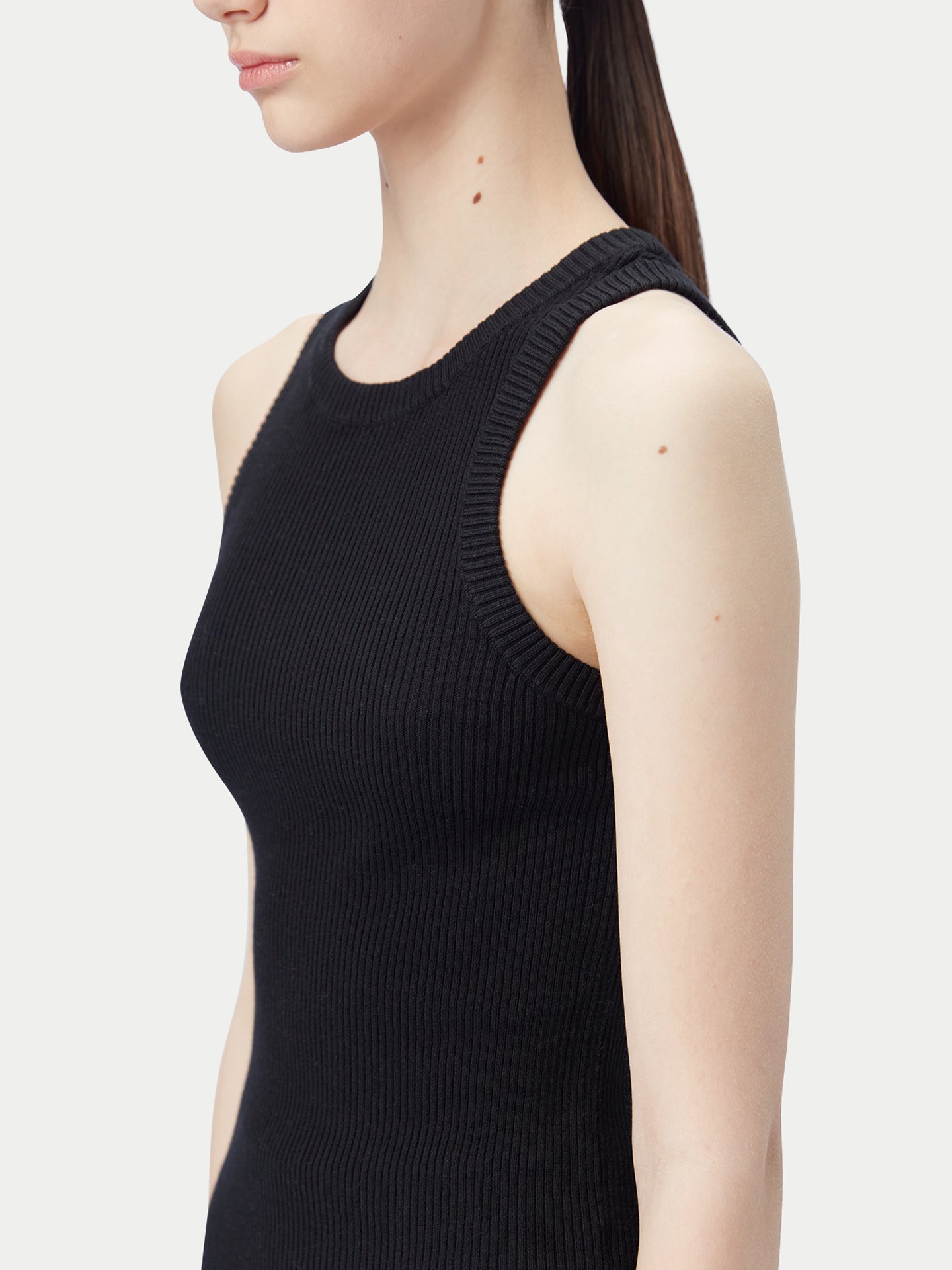 Women's Ribbed Cotton Silk Cashmere Blend Tank Top Black - Gobi Cashmere