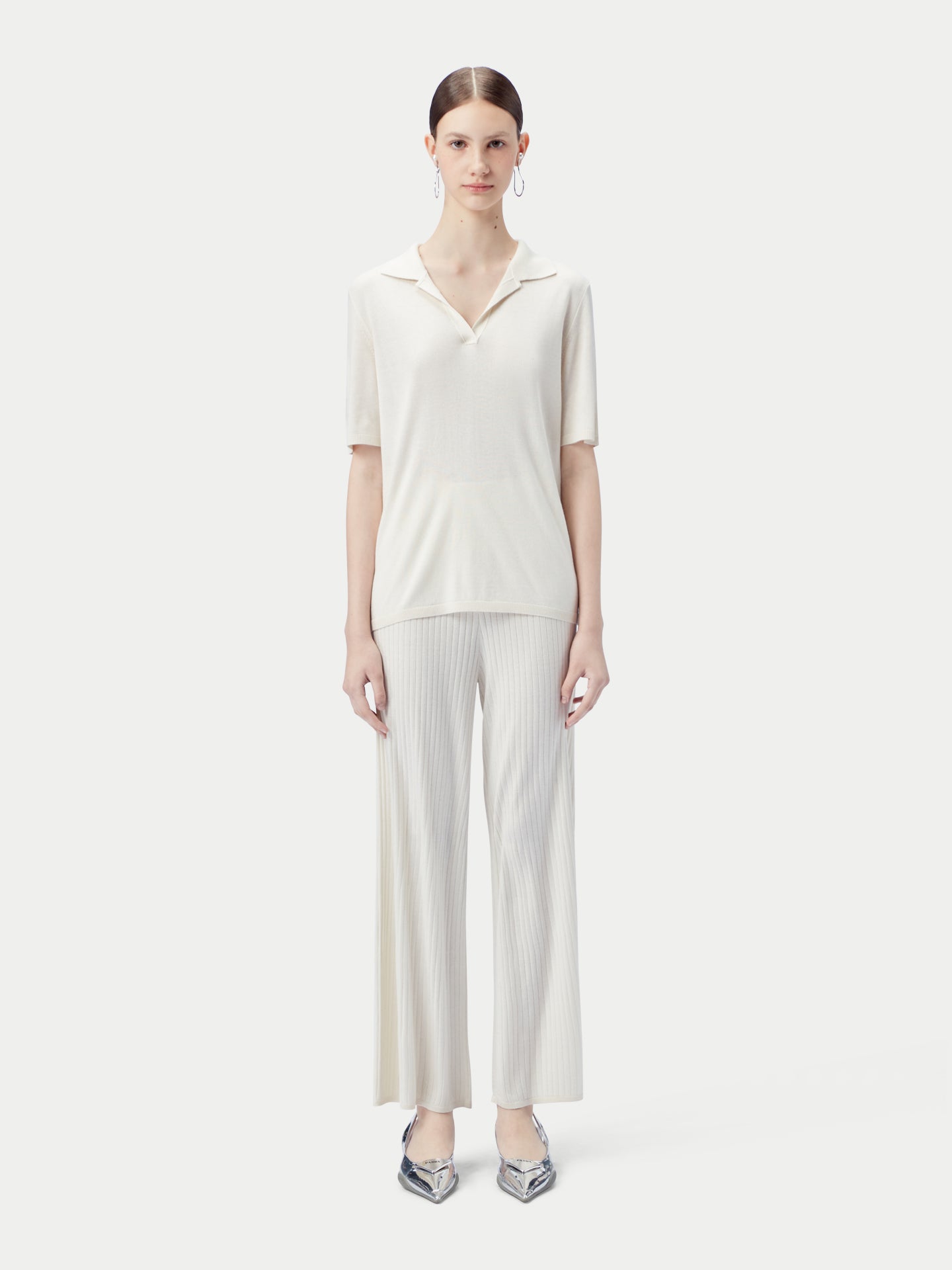 Women's Silk Cashmere Polo Shirt Whisper White - Gobi Cashmere