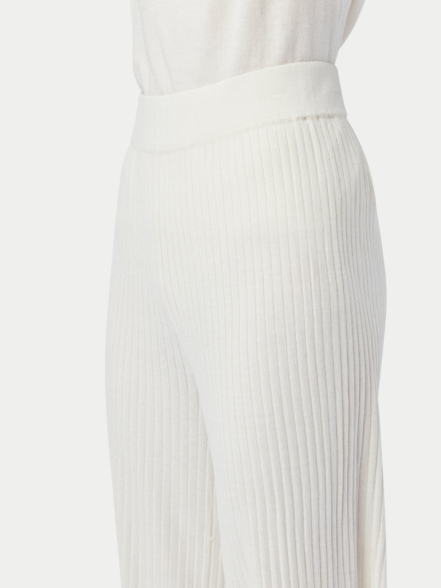 Women's Rib-Knit Silk Cashmere Blend Pants Whisper White - Gobi Cashmere
