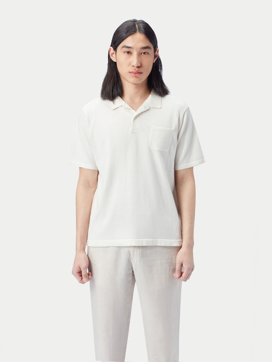 Men's Cotton Silk Cashmere Blend Polo Shirt Whisper White - Gobi Cashmere