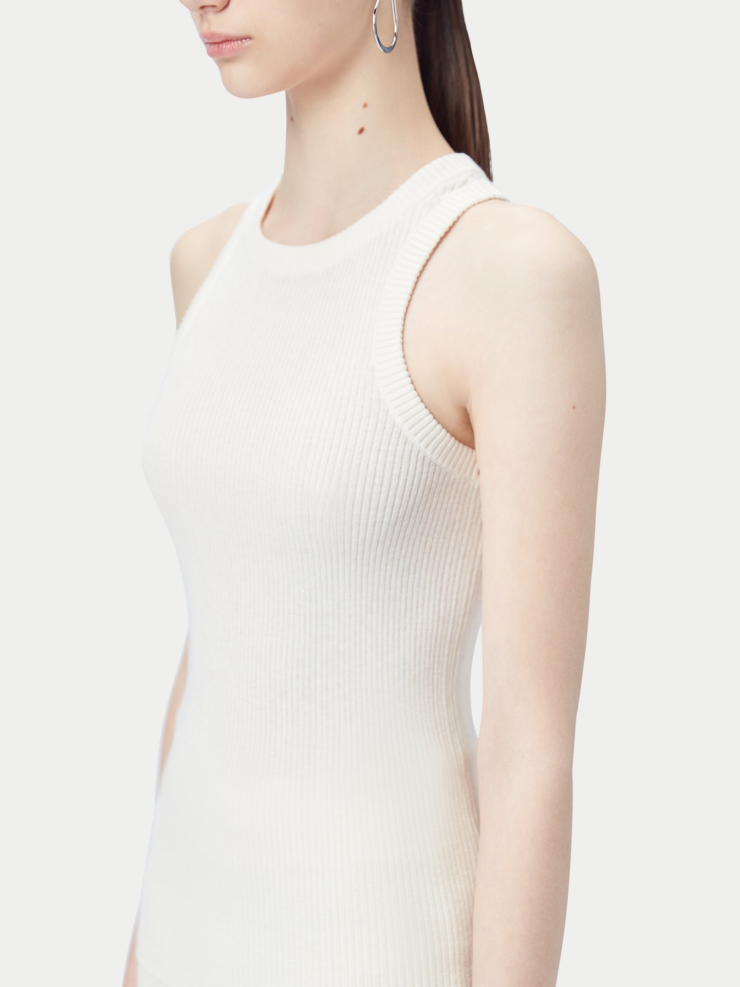 Women's Ribbed Cotton Silk Cashmere Blend Tank Top Whisper White - Gobi Cashmere