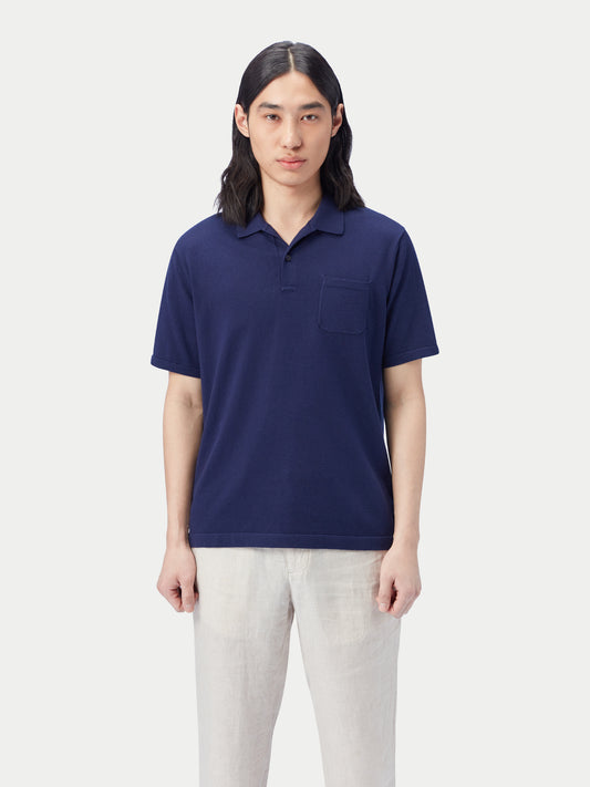Men's Cotton Silk Cashmere Blend Polo Shirt Navy - Gobi Cashmere