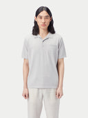 front view of a white gray polo shirt with pocket in left-breast side #color_wind-chime