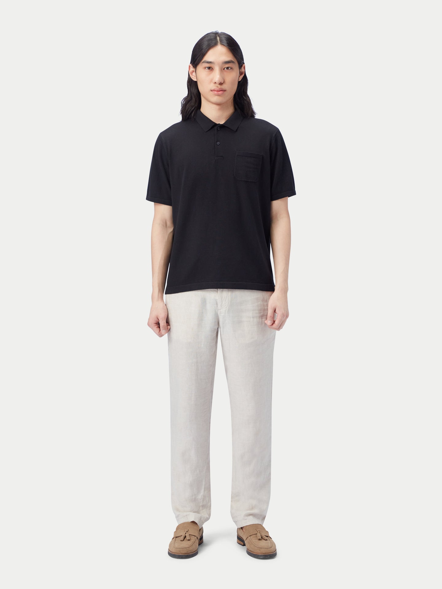 Men's Cotton Silk Cashmere Blend Polo Shirt Black - Gobi Cashmere