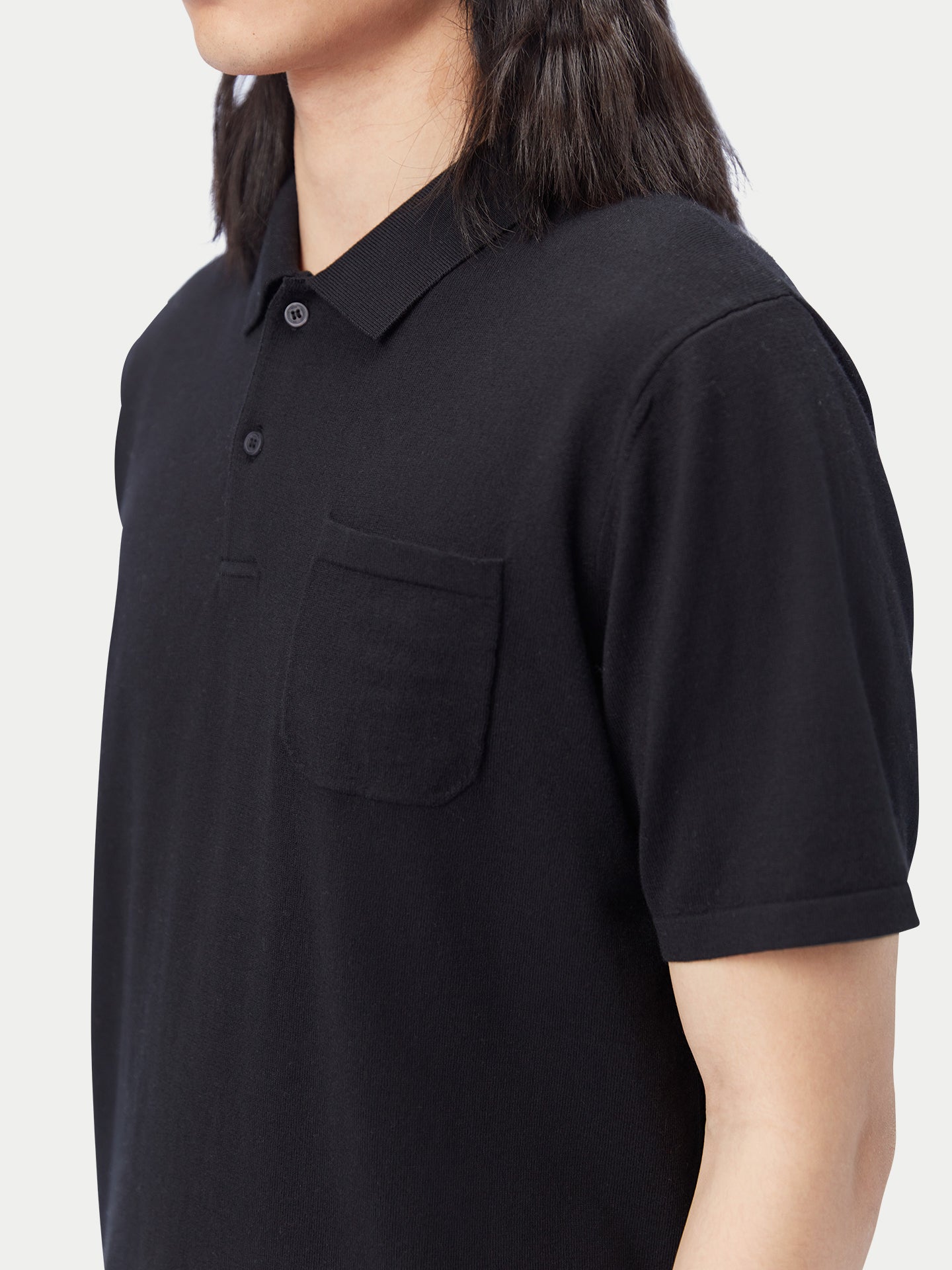 Men's Cotton Silk Cashmere Blend Polo Shirt Black - Gobi Cashmere