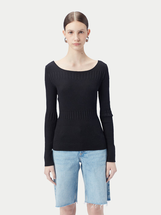 Women's Ribbed Cotton Silk Cashmere Blend Sweater Black - Gobi Cashmere