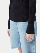 Women's Ribbed Cotton Silk Cashmere Blend Sweater Black - Gobi Cashmere #color_black
