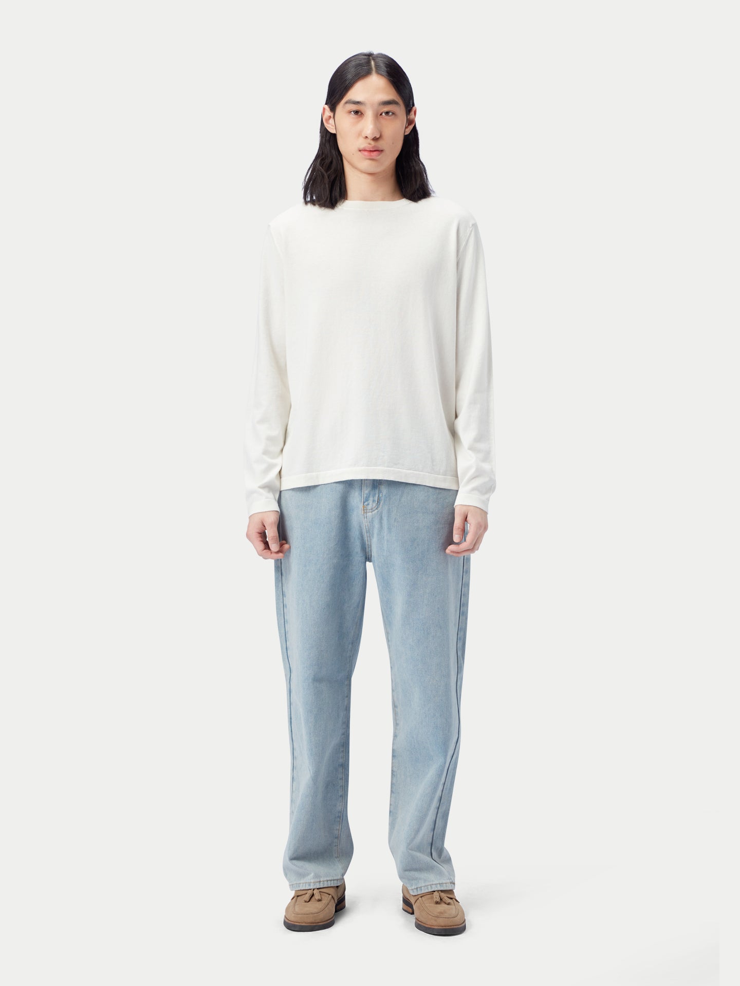 Men's Crewneck Cotton Silk Cashmere Blend Sweater Whisper White - Gobi Cashmere