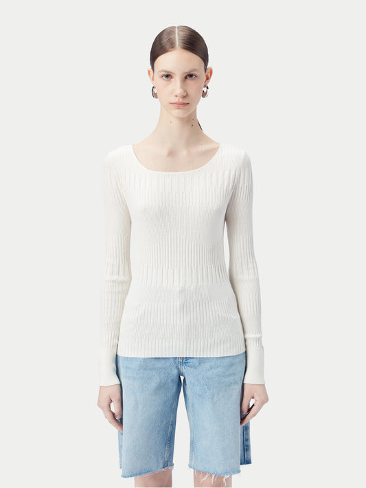 Women's Ribbed Cotton Silk Cashmere Blend Sweater Whisper White - Gobi Cashmere
