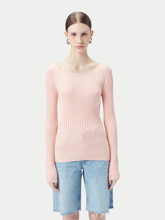 Women's Ribbed Cotton Silk Cashmere Blend Sweater Primrose Pink - Gobi Cashmere
