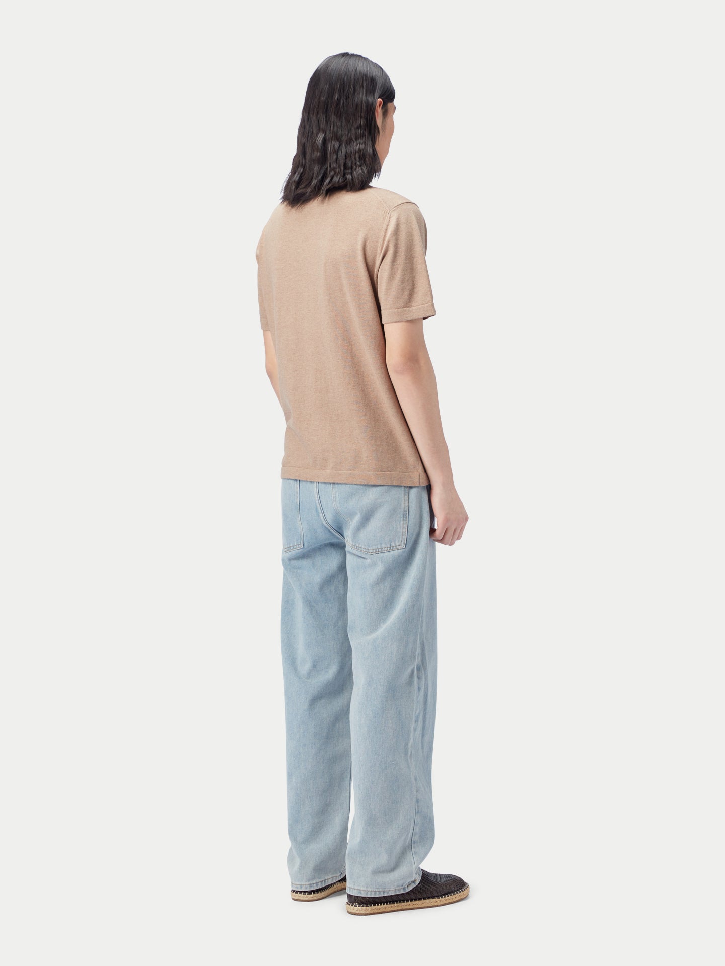 Men's Cotton Silk Cashmere Blend T-shirt Timber Wolf - Gobi Cashmere